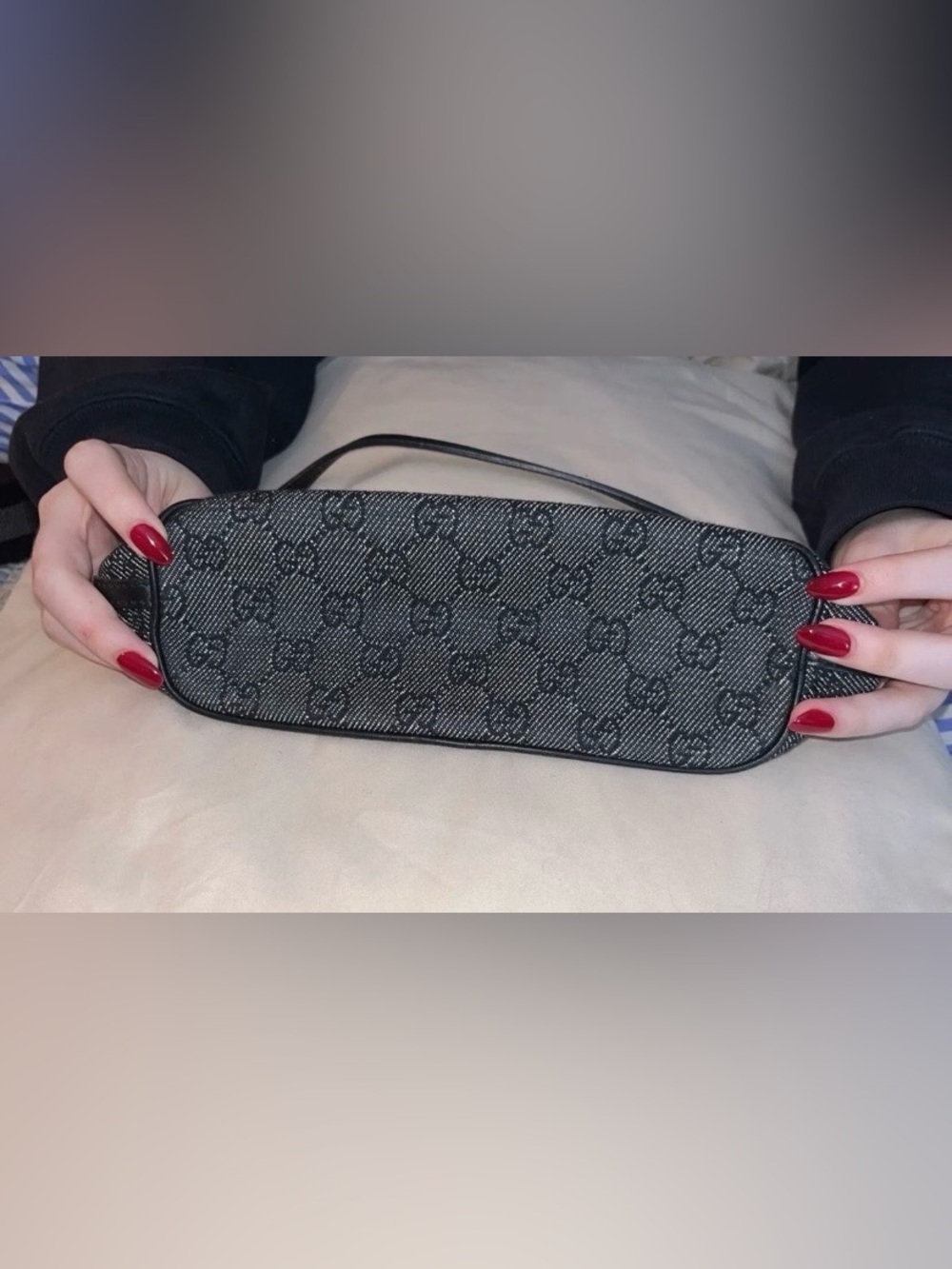 Gucci Black Monogram Mini Shoulder Bag with Gold Plaque - Picture 3 of 8